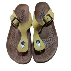 BIOSTEP Womens 7.5 Yellow Slip On Leather Cork Sandal Flip Flops